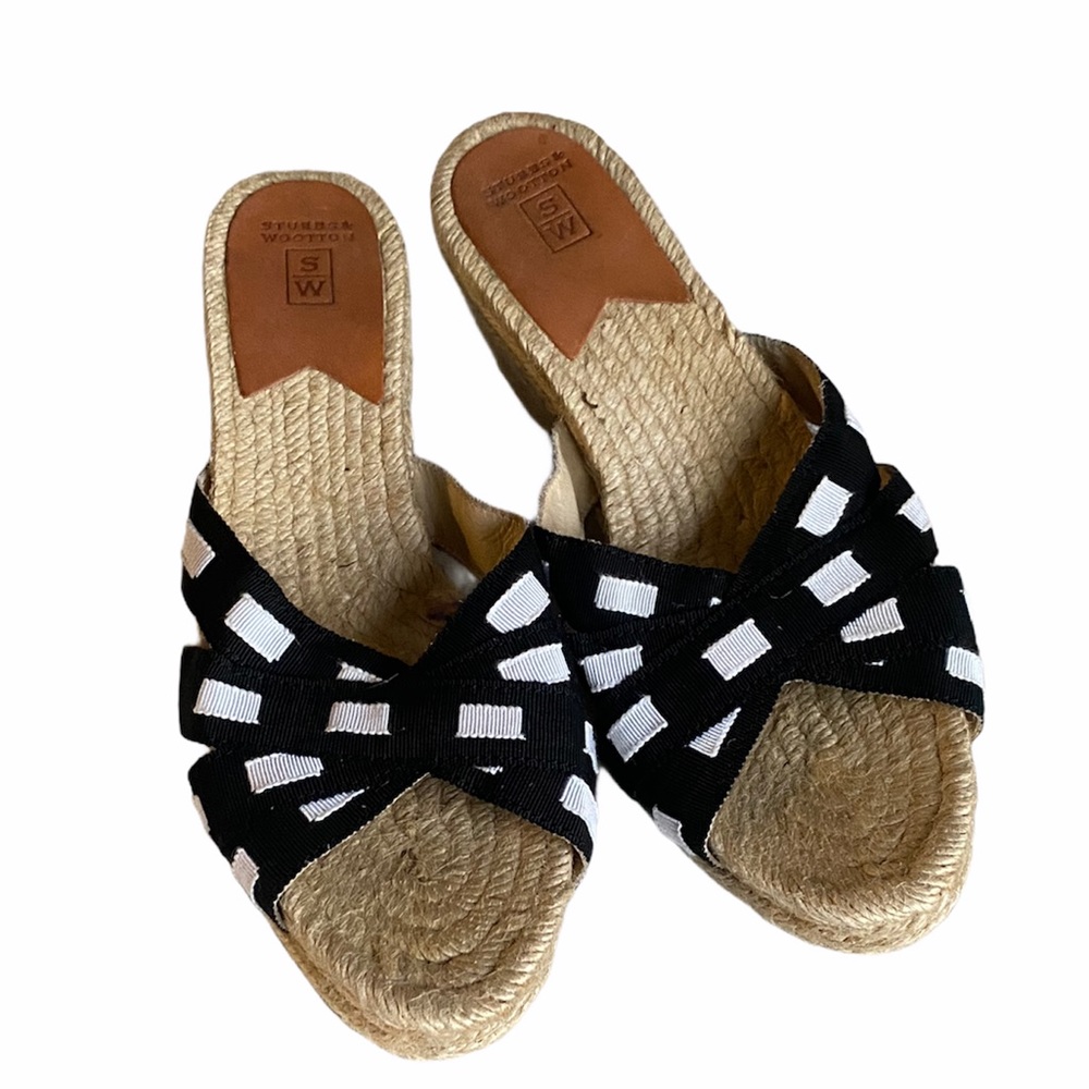 Stubbs & Wootton Black and White Espadrille Slide Sandals